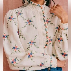 Sezane Coline Embroidered Blouse